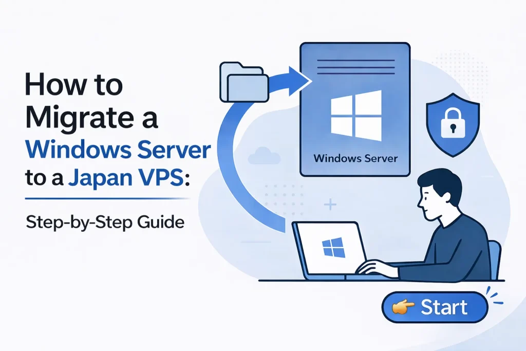 Step-by-step guide illustration for migrating a Windows Server to a Japan VPS