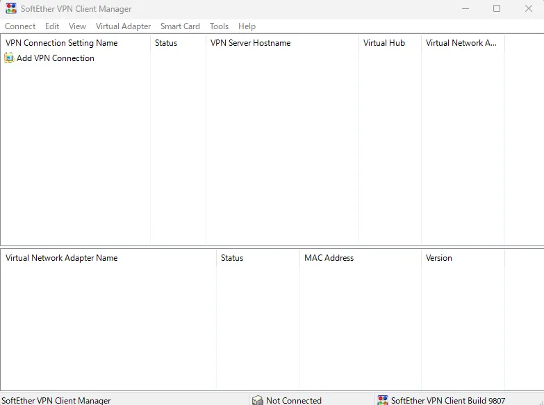 SoftEther VPN Client Managerの初期起動画面