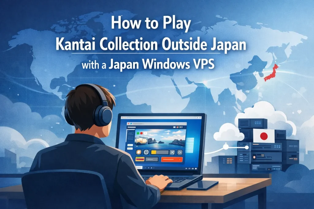 Overseas player using a Japan Windows VPS and Remote Desktop to play Kantai Collection (Kancolle) online with a stable Japanese IP address.