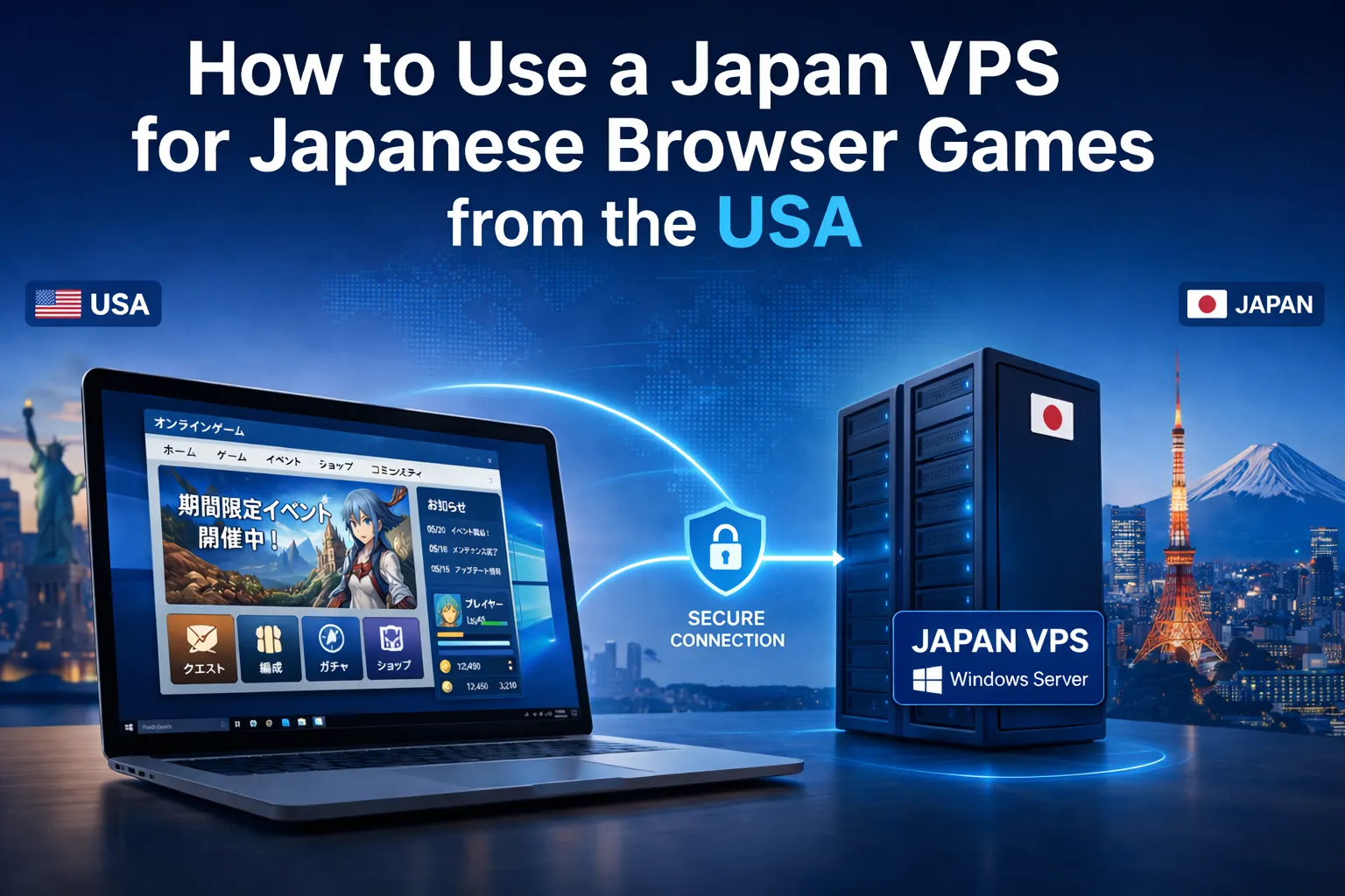 Japan VPS remote desktop setup for playing Japanese browser games from the USA